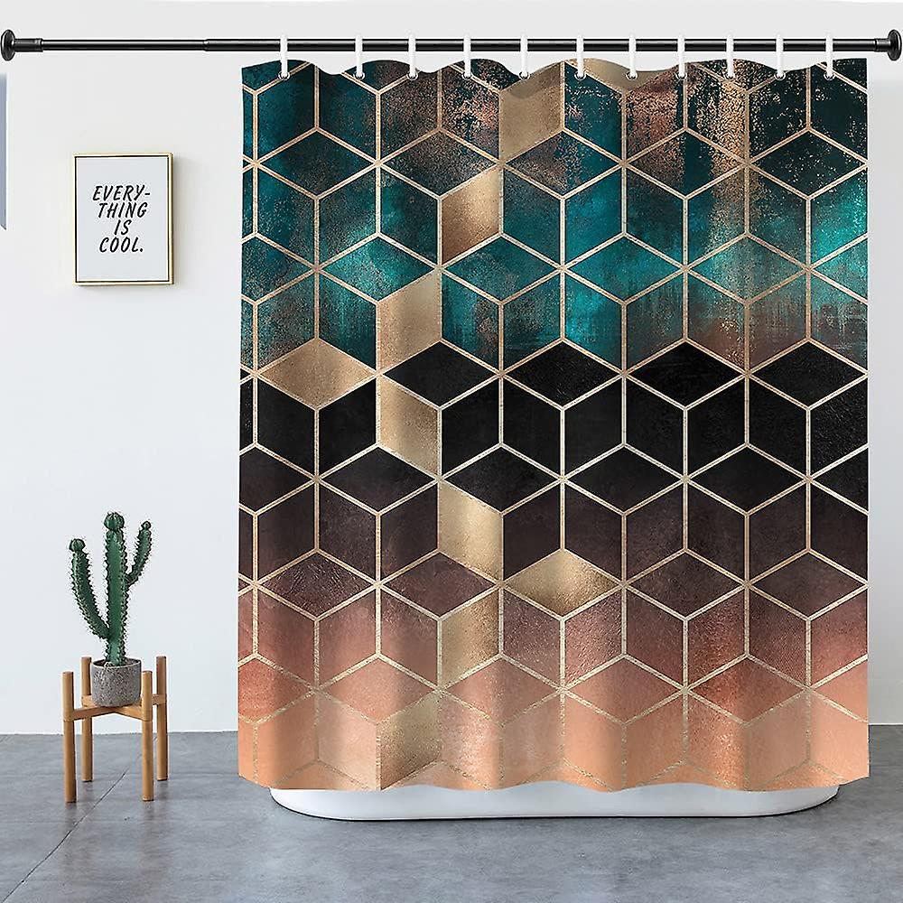 Waterproof Shower Curtain Geometric Pattern Mildew Resistant
