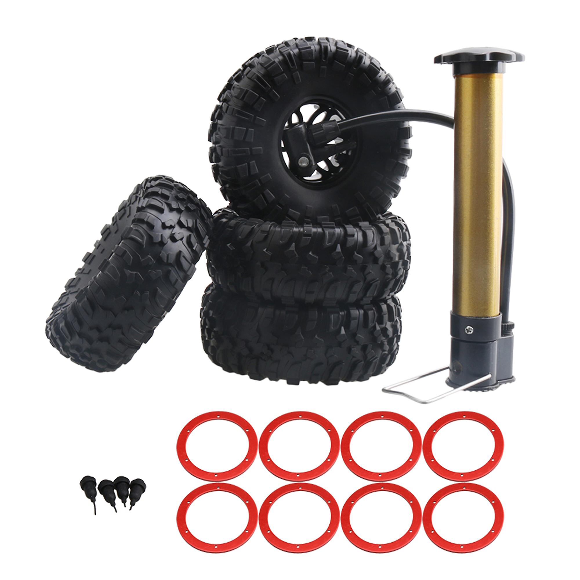 4pcs 2.2Inch S Pattern RC1:10 Crawler Inflatable Tire W/Red Beadlock Wheel