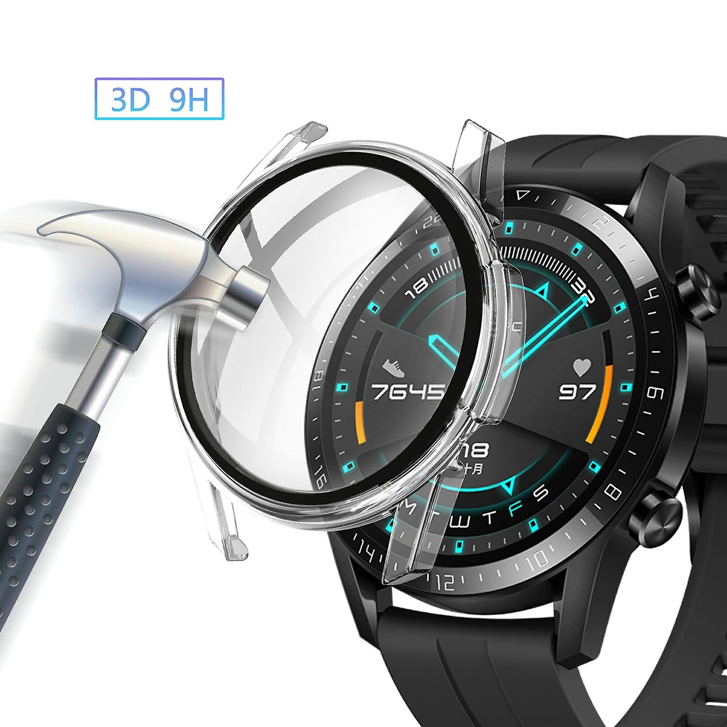 Rubberized PC Frame + Tempered Glass Screen Protector Cover Shell for Huawei Watch GT 2 46mm