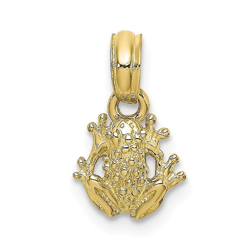 Collier pendentif grenouille miniature en or 10 carats /2 d texturé 12,95 x 8,2 mm de large pendentif pour les femmes - .6 grammes