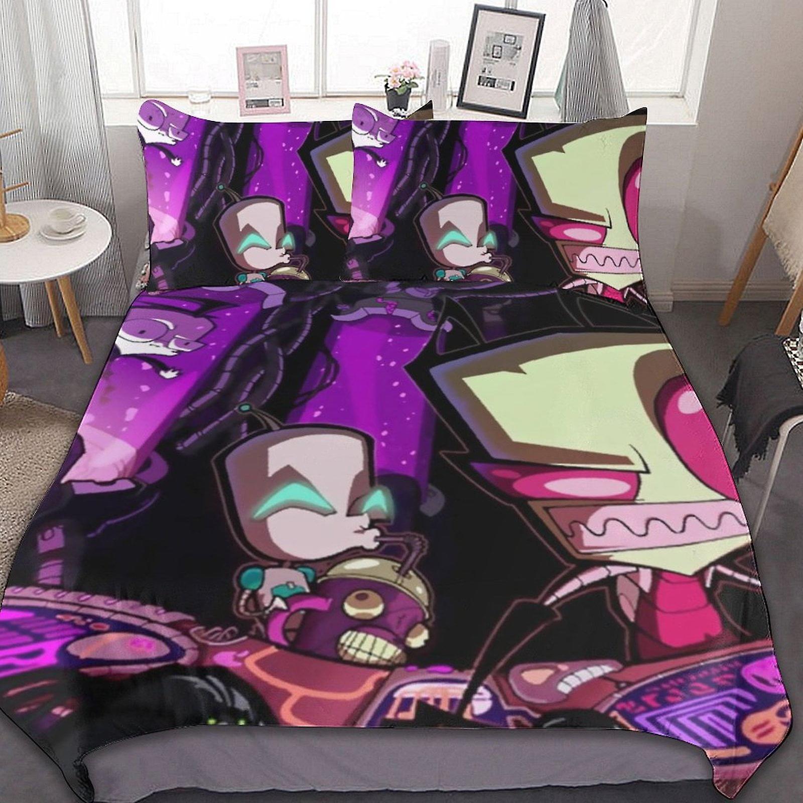 Invader Zim Gir 만화 3 개 침구 세트 편안하고 부드러운 이불 세트 장식 침실 선물 이불 커버 1 개 베갯잇 2 개