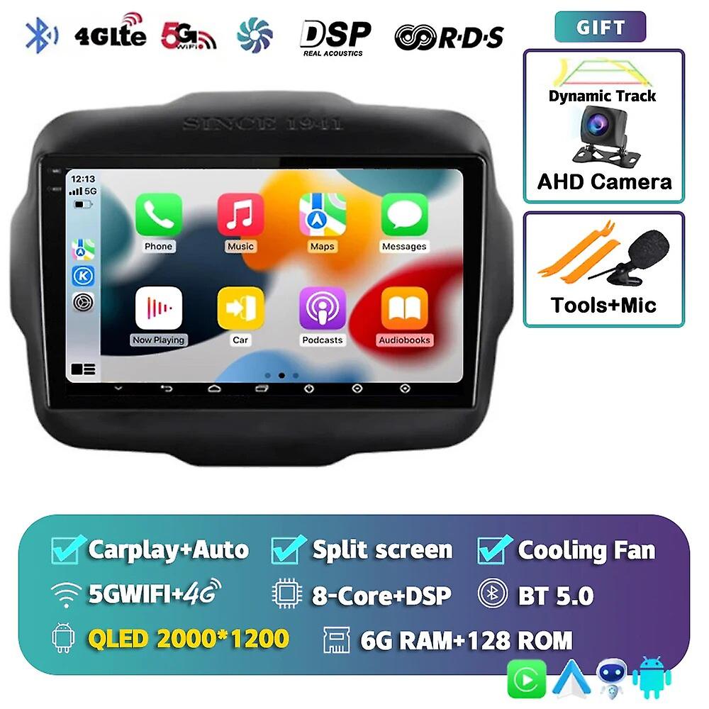 Android13 Carplay Car Radio For Jeep Renegade 2016 2017 2018 2019 2020 Multimedia Player Gps Stereo Navigation Wifi+4g Video Dsp