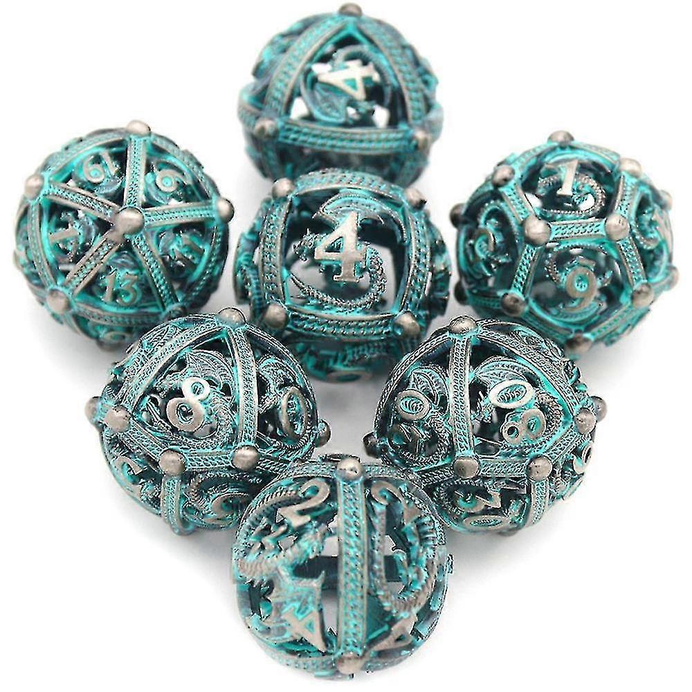 Metal Dice, 7 PCS Heavy Solid Metallic Dragon Dice Set for Dungeons and Dragon Tabletop Game B