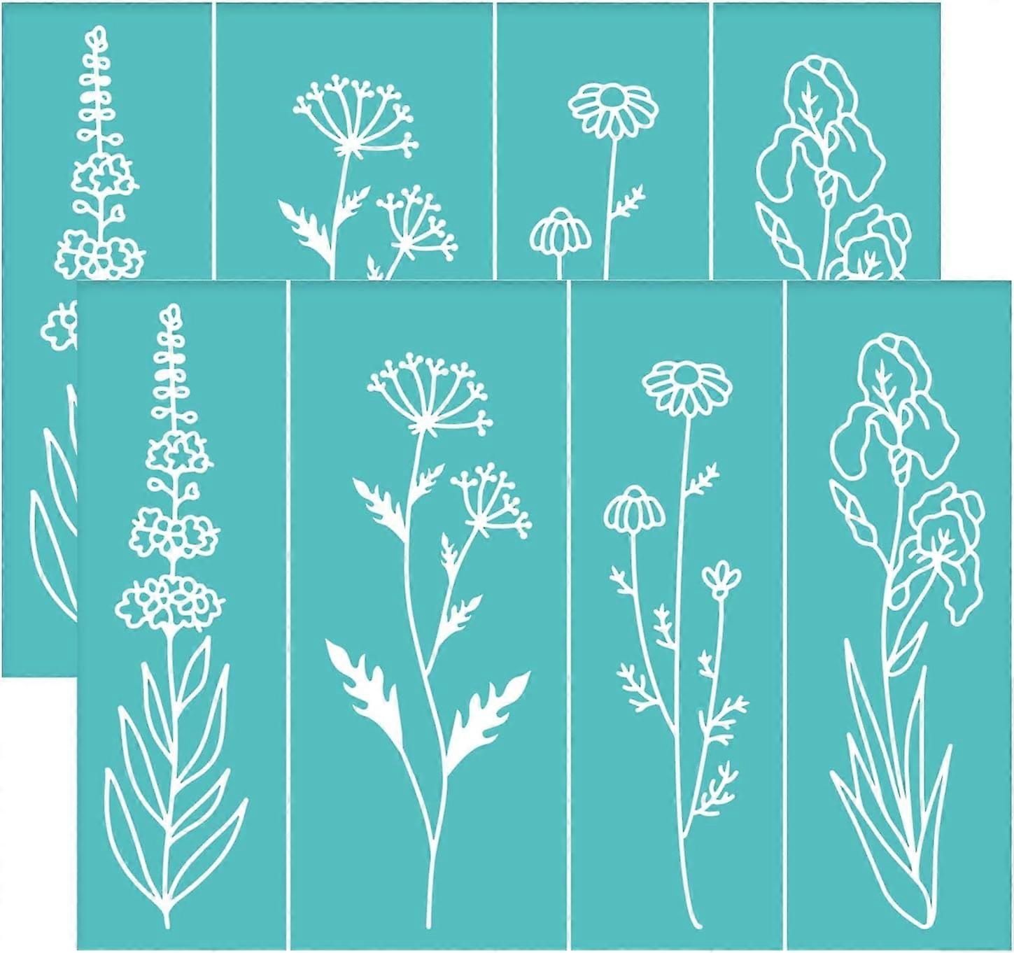 2pcs Silk Screen Printing Stencils Floral Pattern Self Adhesive Mesh Transfers Stencil Reusable Wild Flower