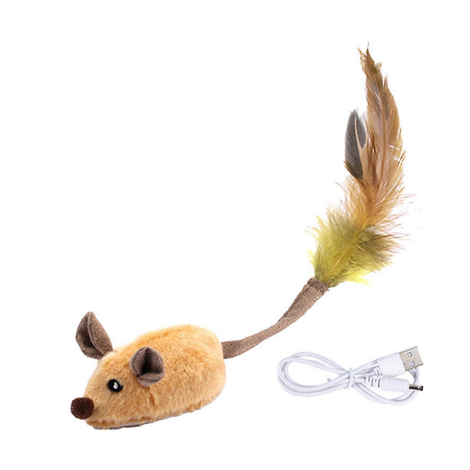 1 Set Cat Toy Rechargeable LED Interactive Simulation Mouse Toy Realistic Moving Mouse with Feather Tail Pet Supplies
