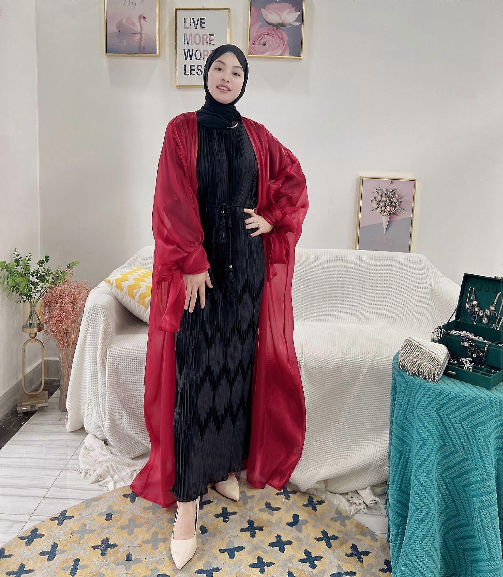 Summer Ramadan Eid Abaya Dubai Shiny Puff Sleeves Silky Muslim