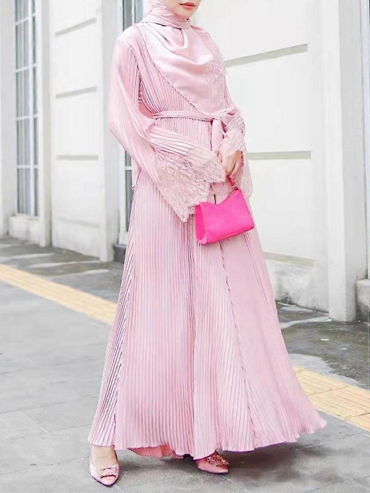knee length dresses for ladies Luxury Arabic Pink Pearls Beaded Evening Dress With Cape LA72922  SERENE  HILL