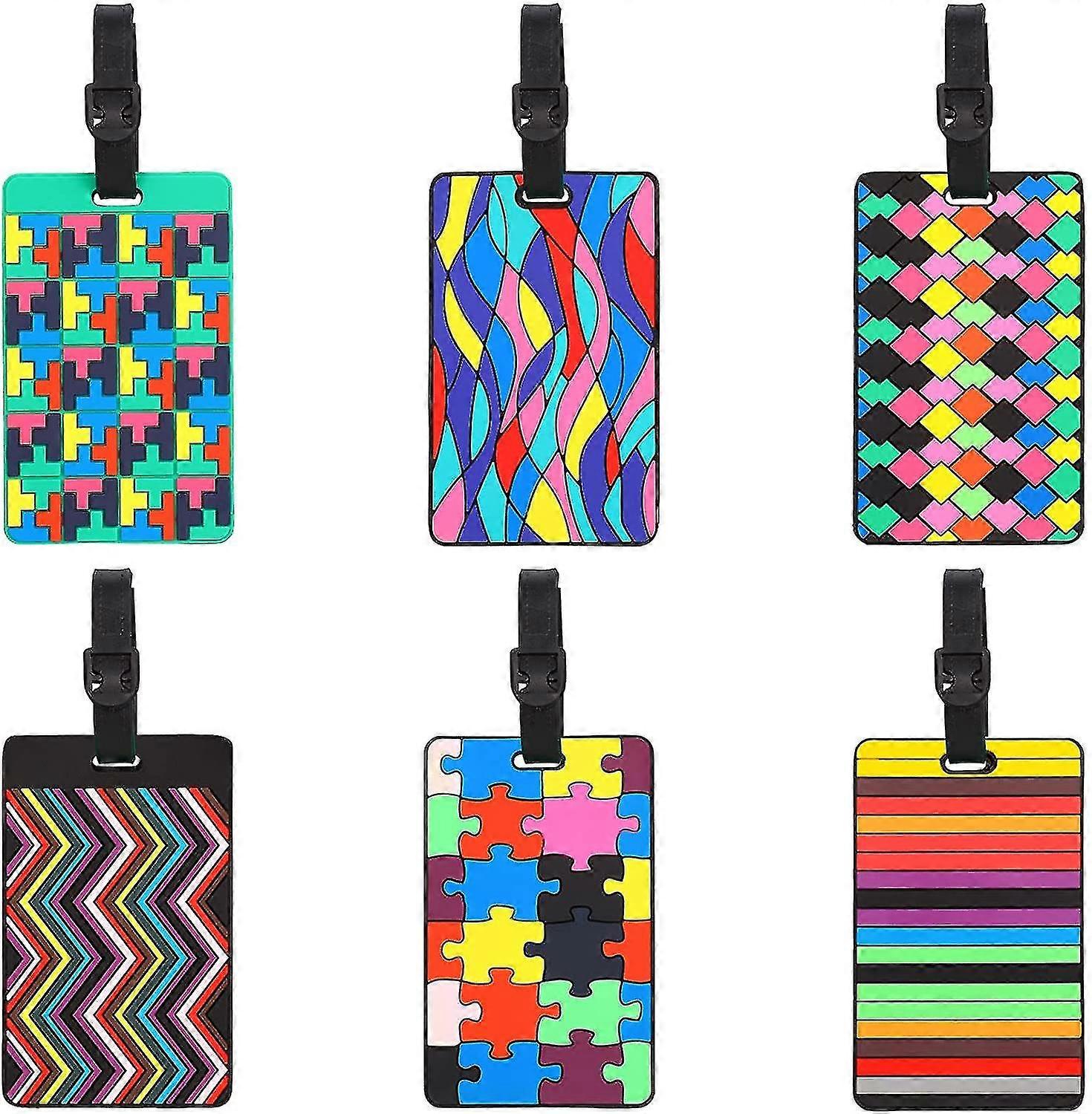 6pcs Geometric Pattern Silicone Pvc Soft Rubber Boarding Pass Suitcase Check-in Tag
