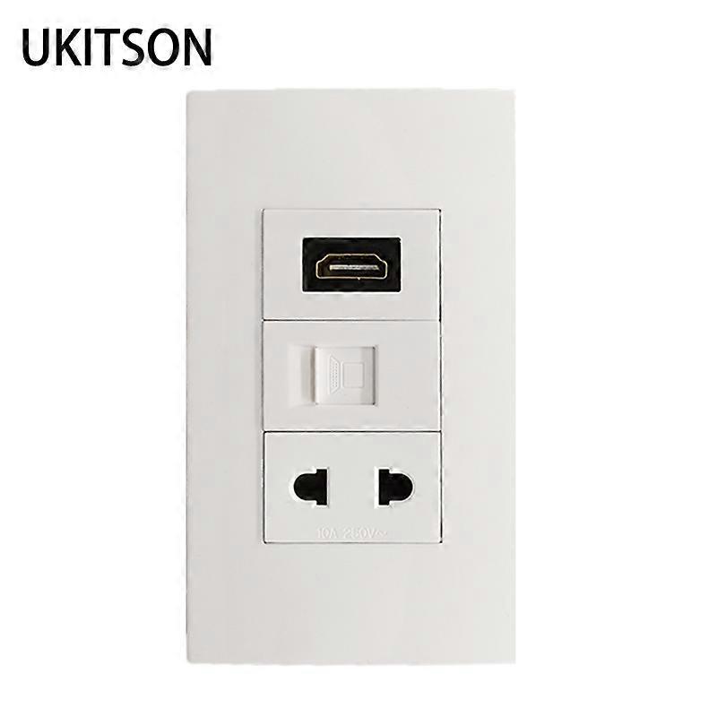 Hdmi 2.0 - Rj45 White Power Socket, Ethernet Cat6, Gigabit Lan, Wall Panel, 2 Pin, 10a, For Ac Us