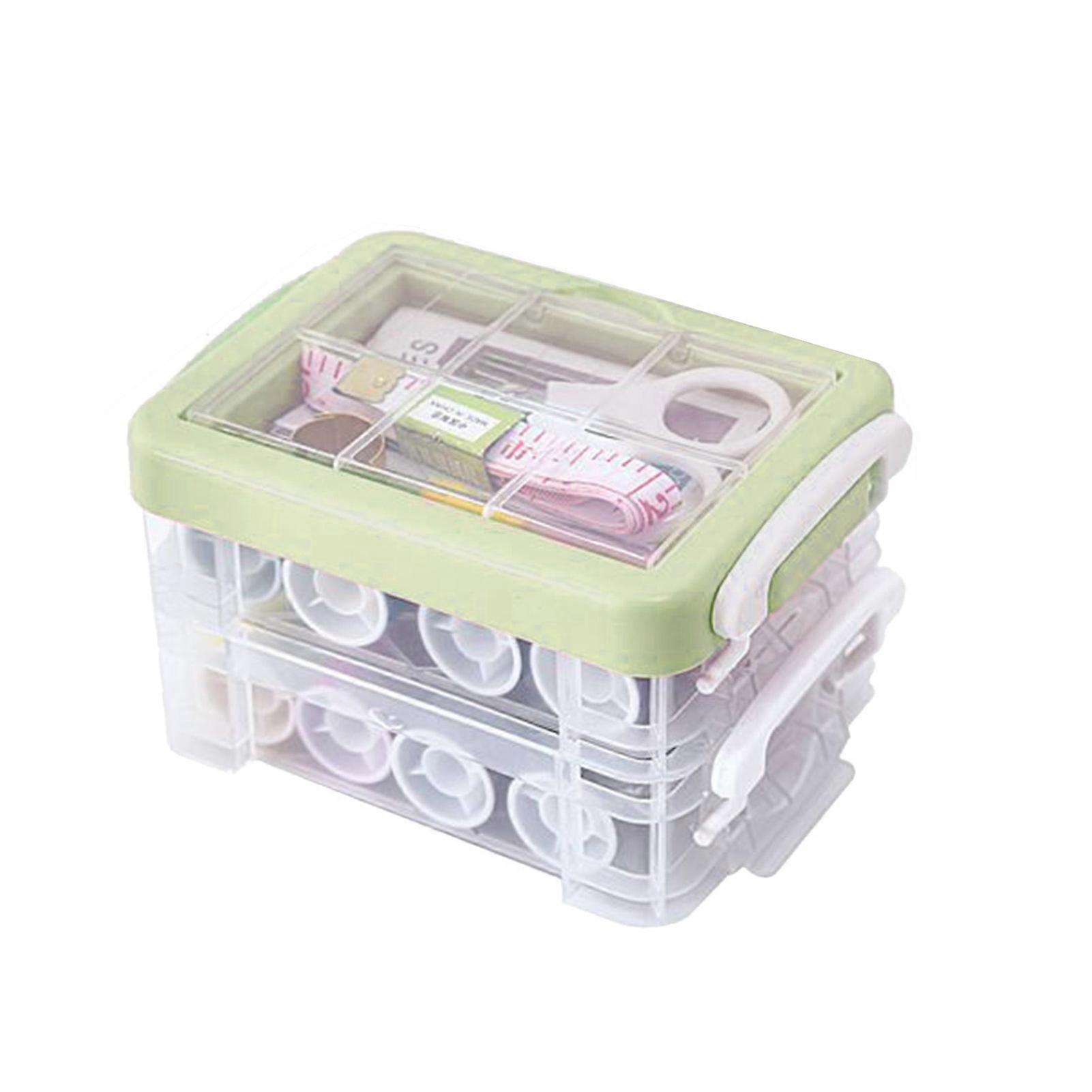 30Pcs Sewing Box Set Complete Tools Three Layer Dual Purpose Handle Sewing Kit with Case for Household Green