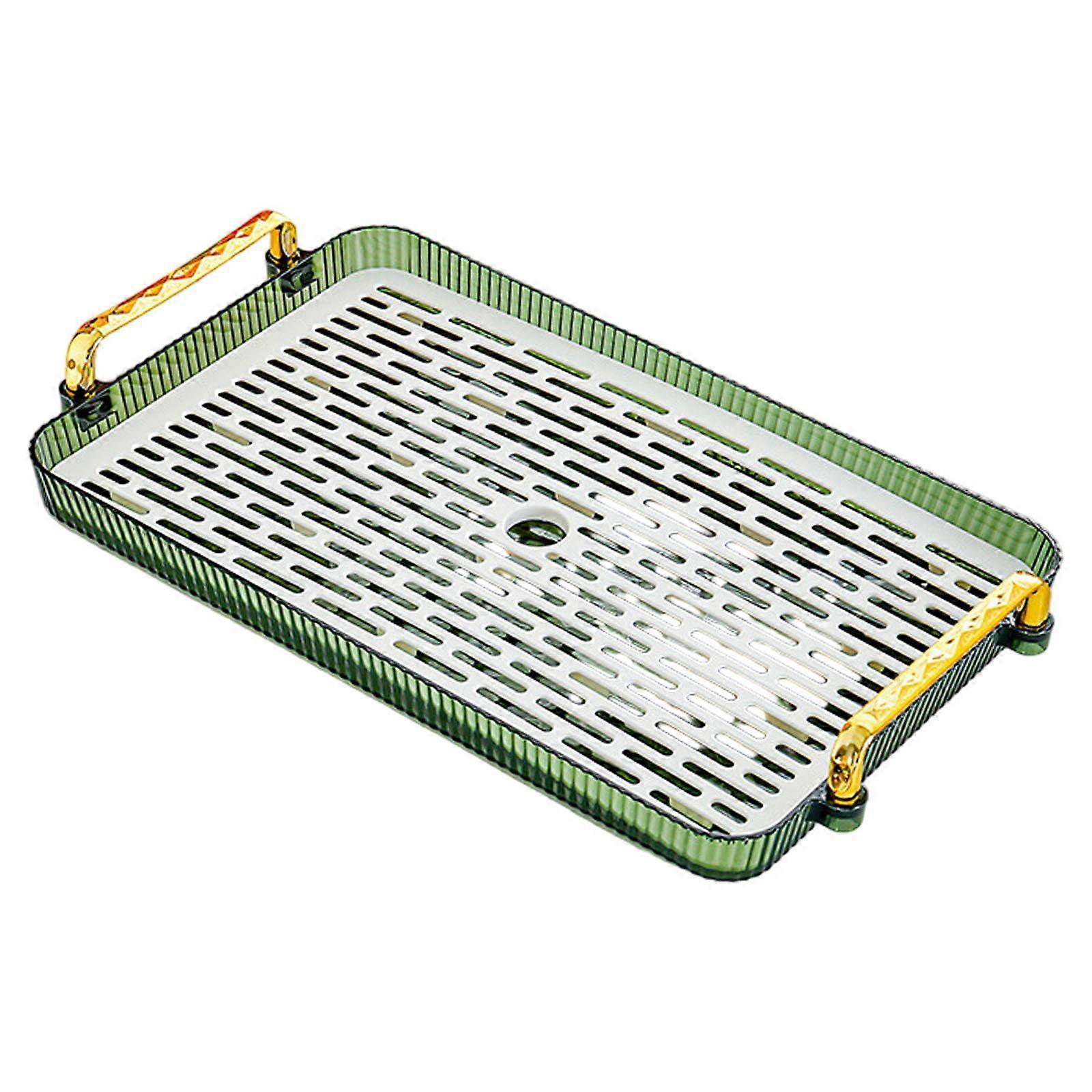 Chinese Tea Tray Rectangular Tray with Handle for Tea Room Coffee Table Home Green