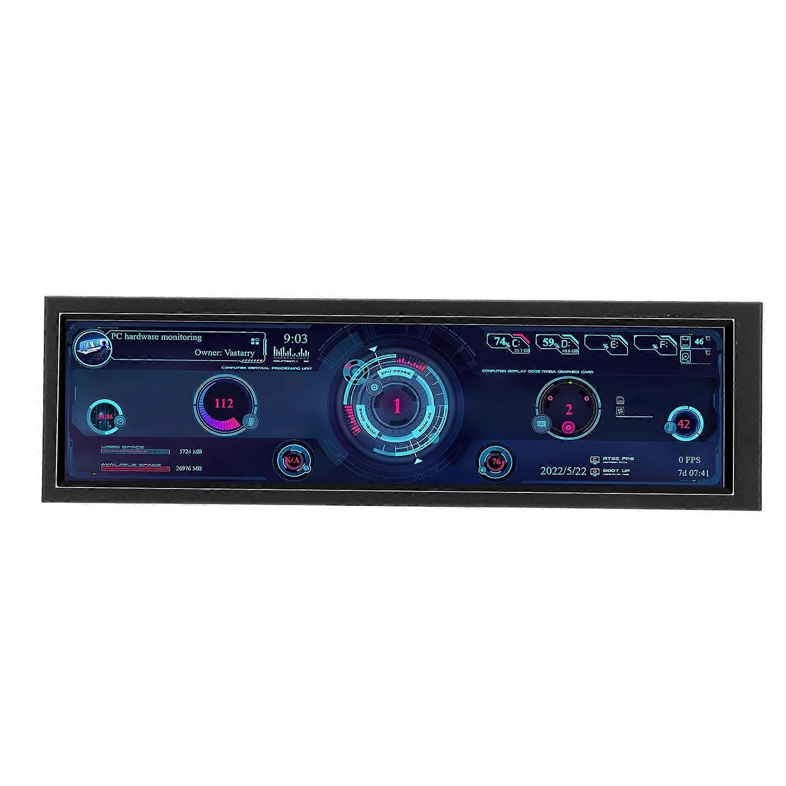 8,8-Zoll-PC-Temperaturmonitor 1920x480 60Hz für AIDA64 PC-Sensor-Panel-Display CPU-GPU-SSD-Datentemperaturmonitor für Windows für Linux