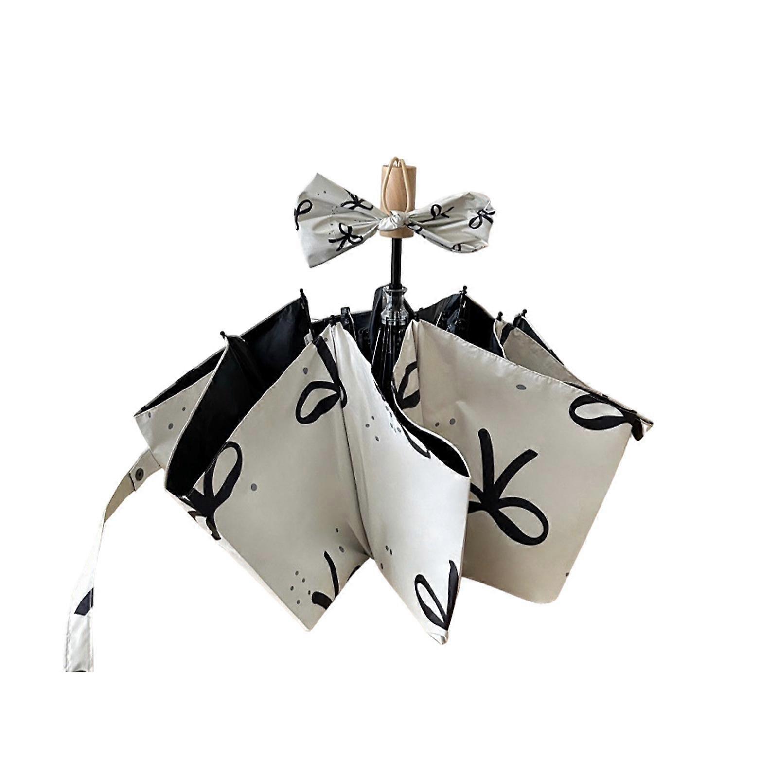 Sun Rain Umbrella Cartoon Lightweight Windproof Compact Folding Umbrella Wooden Handle 3 Fold