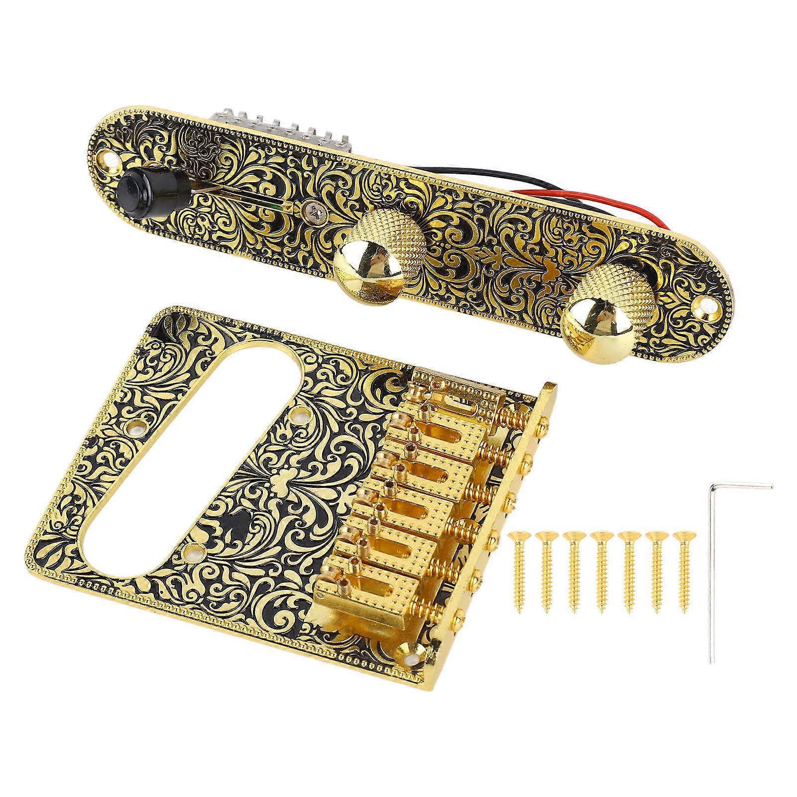 Graverad elgitarr Bridge Volymkontrollplatta Set Gitarr Bridge Control Plate Kit för TL Gold