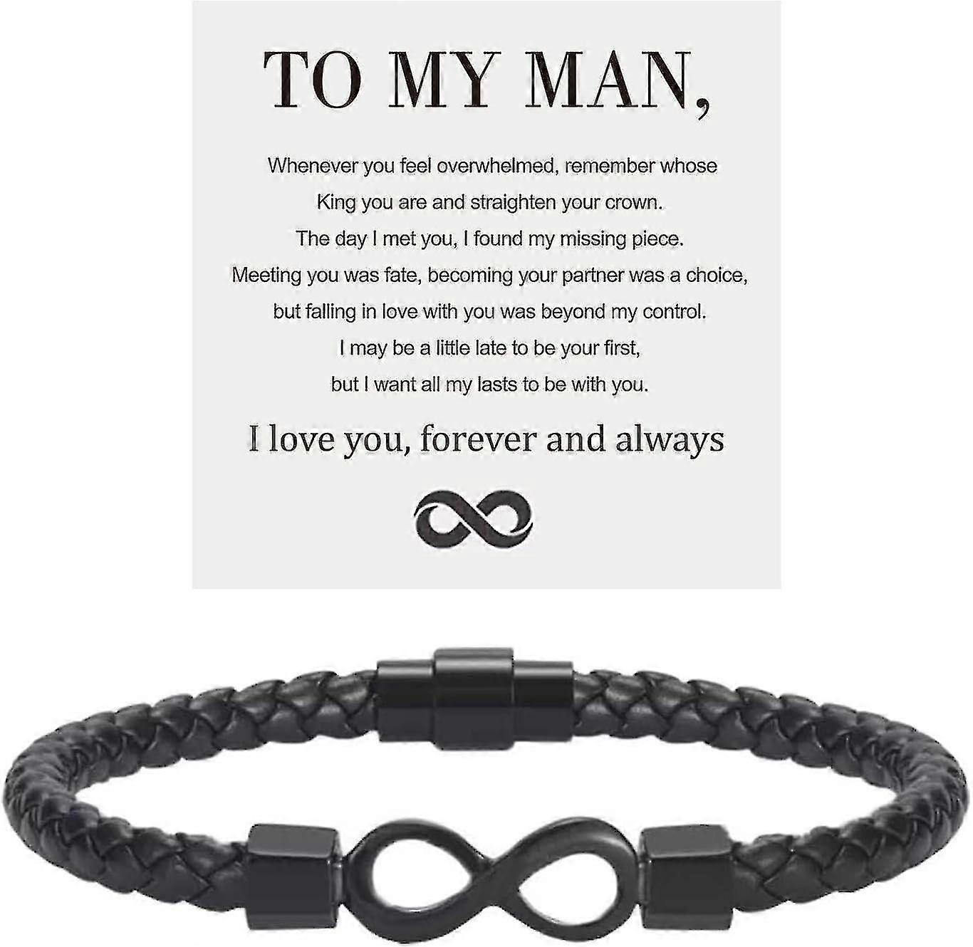 לגבר שלי, צמיד עור אינסוף מתנות בעל מאישה אני אוהב אותך לנצח ותמיד צמיד חבר יום הולדת יום הולדת אבות חג המולד G