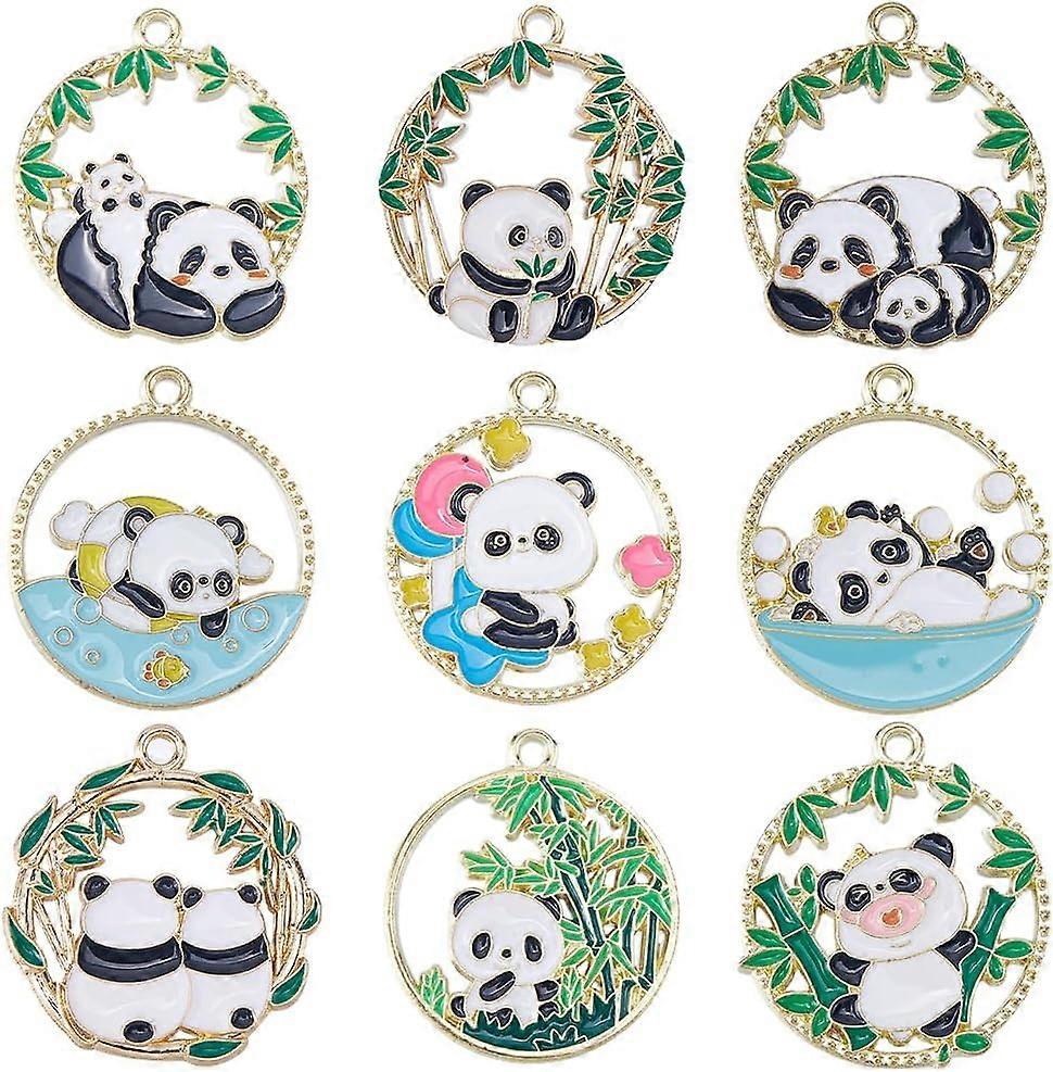 1Box 18Pcs 9Styles Panda Charms Bulk Cute Animal Charms Alloy Coin Enamel Gold Mini Pandas Bamboo Flatback Animals Bear Charm