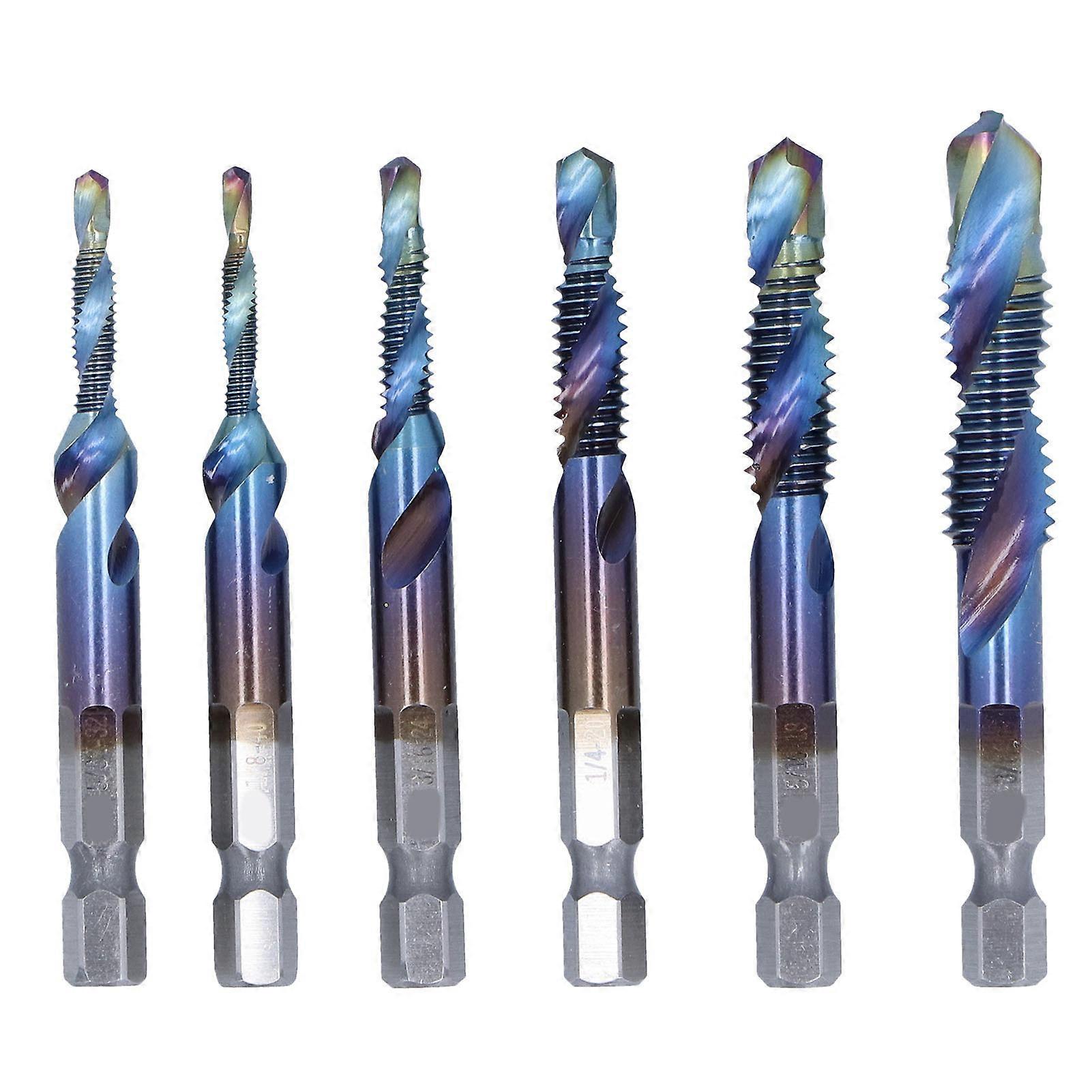 6Pcs Spiral Tap Drill Multifunctional HighSpeed Steel Hex Shank Drill Bit for Drilling Tapping Cutting