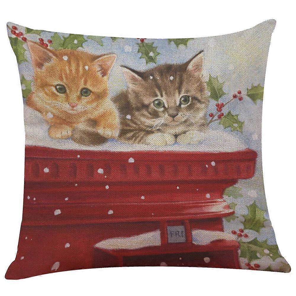 クリスマススクエアコットン枕カバーお祝いの猫プリント家の装飾クッションカバーデザイン951jpjcjh