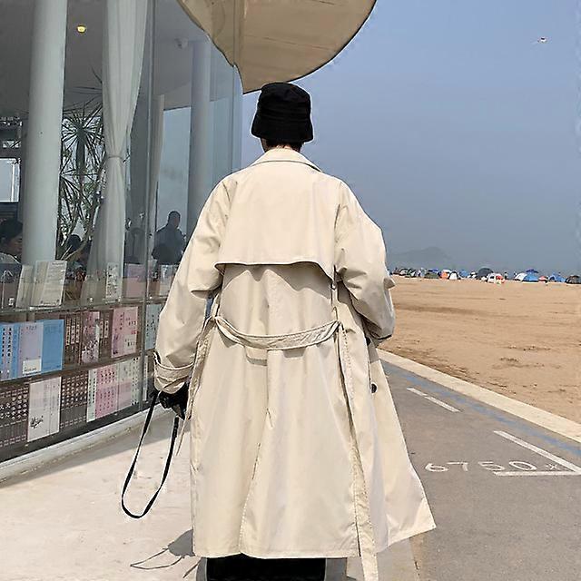 韓国風春トレンチコート男性ストリートウェアウインドブレーカートレンチコート男性ソリッドビジネスカジュアルルーズロングオーバーコート