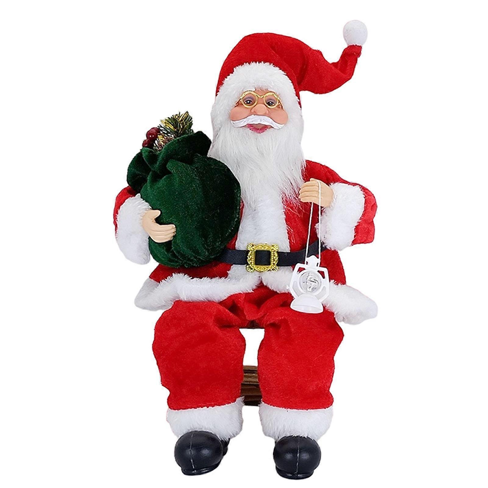 Sitting Santa Claus Plush Figurine Vivid Appearance Cute Doll Ornaments for Christmas Table Fireplace Mantel