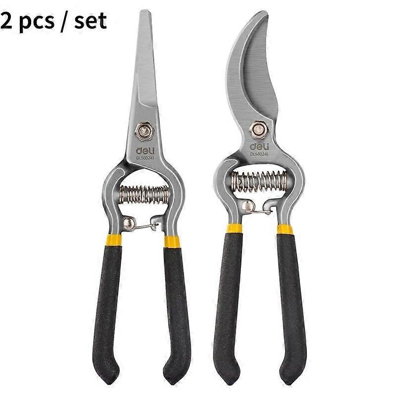 Deli 2Pcs 8 Inch Alloy Pruning Shears Set Gardening Tools Bonsai Tree Branch Orchard Gardener Portable Pruning Shears Scissors