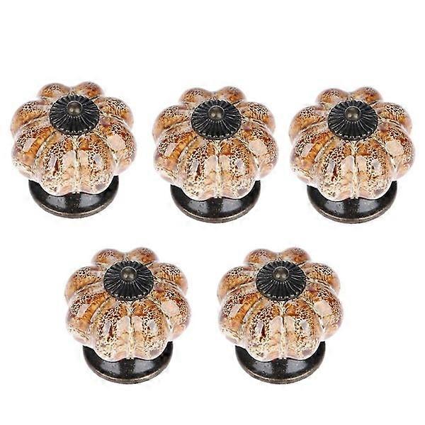 5 Drawer Knobs Pumpkin Shape Ceramic Dia-38mm Vintage White Cabinet Pulls For Bo