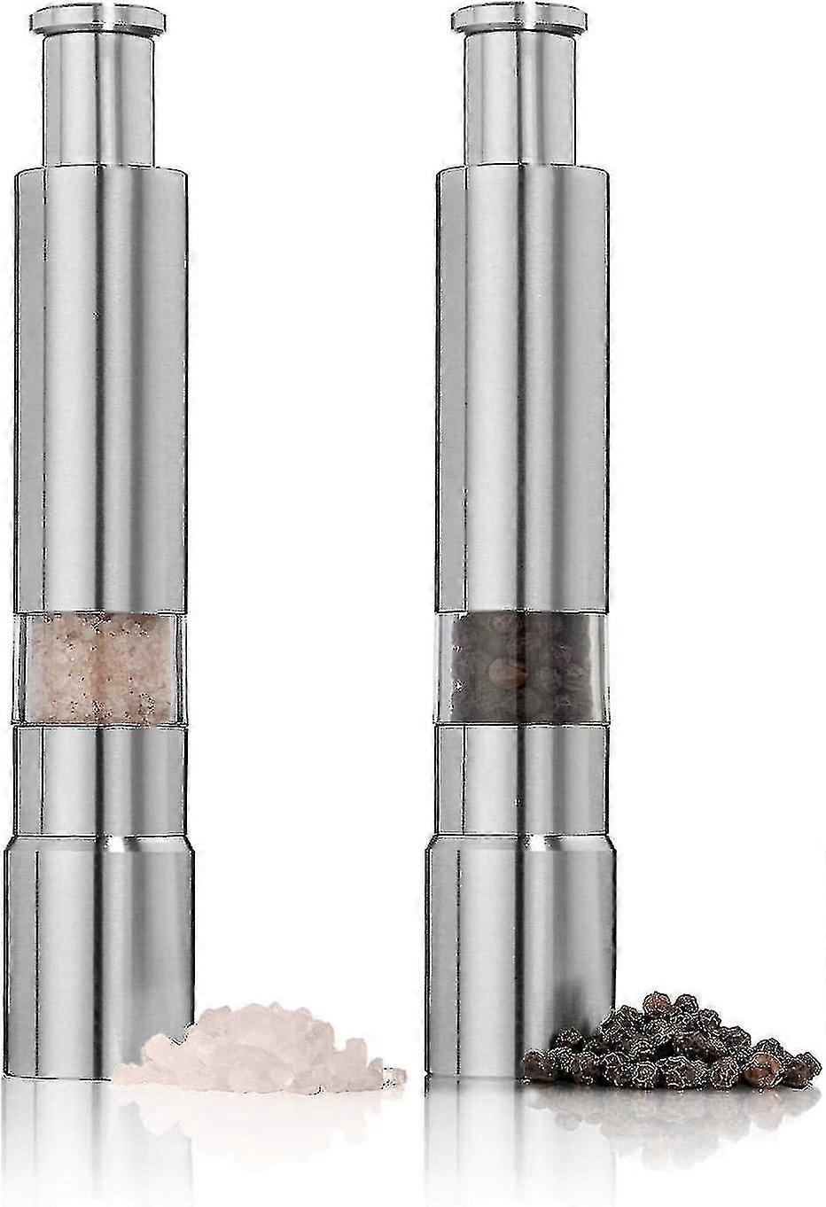 Salt And Pepper Grinder Set Of 2,stainless Steel Push Button Grinder,for Black Pepper,spice And Salt