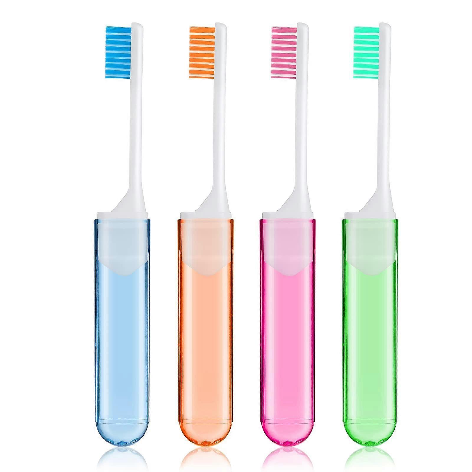 Soft Bristles Toothbrush 4 Pieces Folding Manual Toothbrushes for Fragile Gums Dental Care Adult Kid Portable for Camping