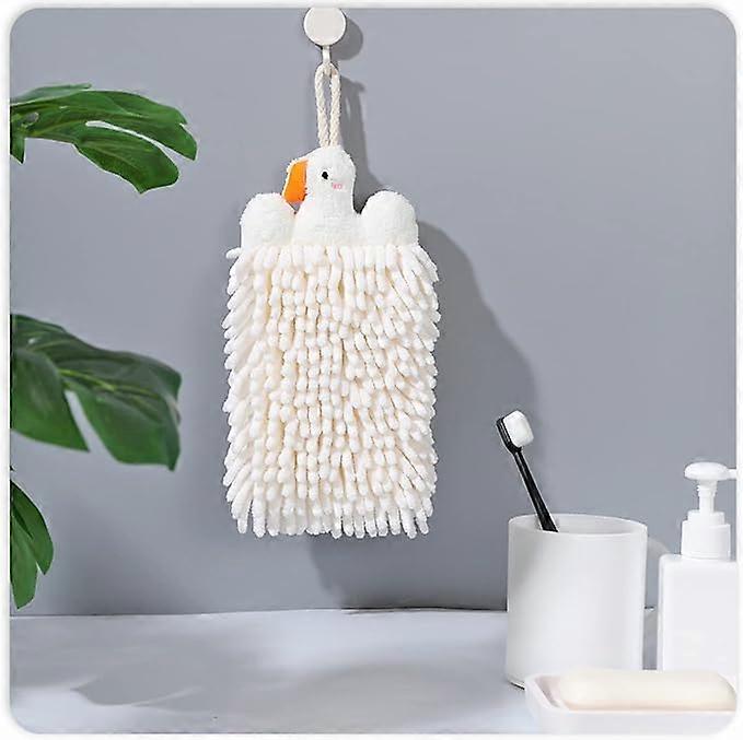 Chenille Bathroom Towels, Goose Cute Hand Towels, Super Soft Water Absorbent Decorative Hand Towels with Hanging Loop Machine Washable Kitchen Towels
