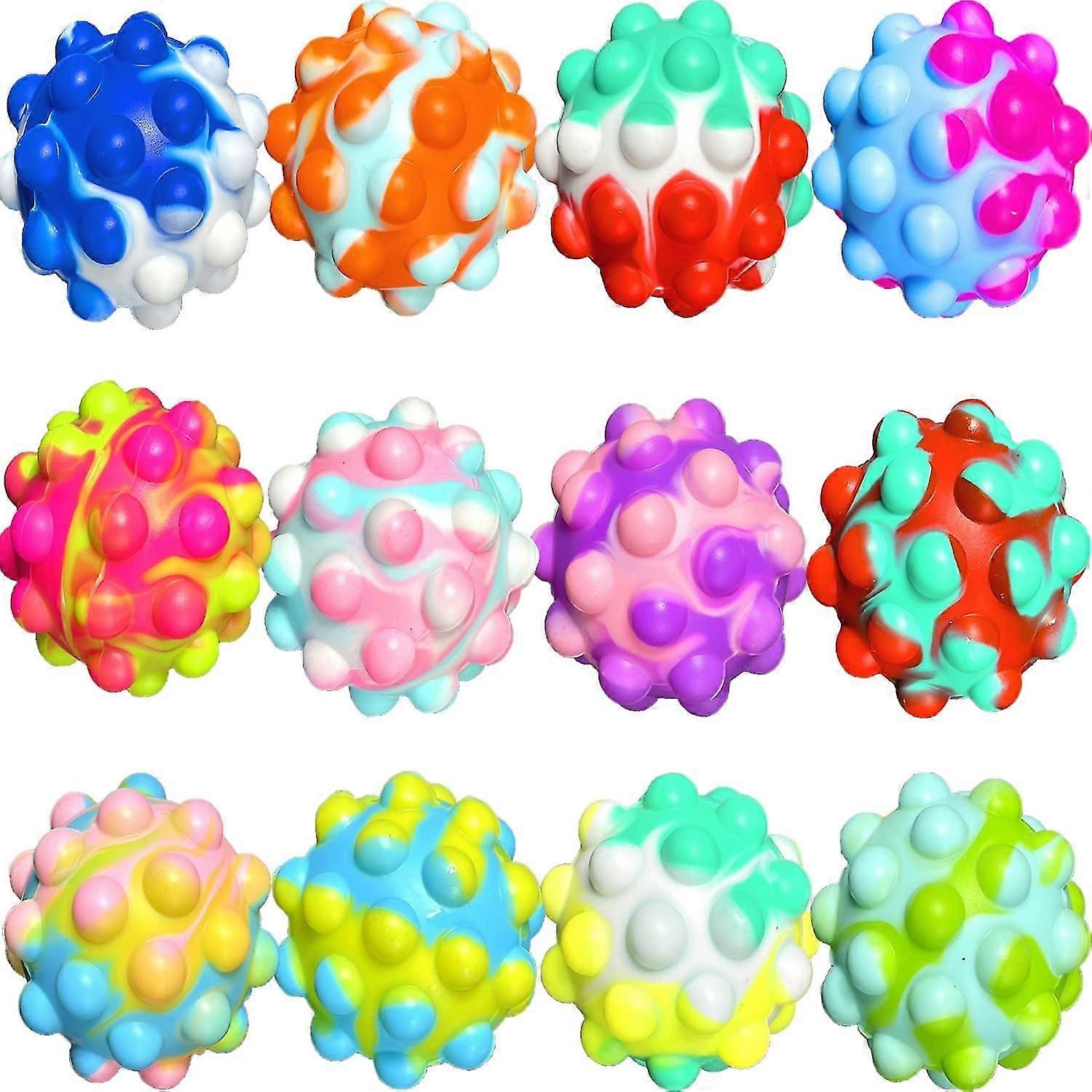 12pcs Push Pop Fidget Toy Fidget Ball, Multicolor Stress Relief Finger Press Ball For Kids And Adults Adhd