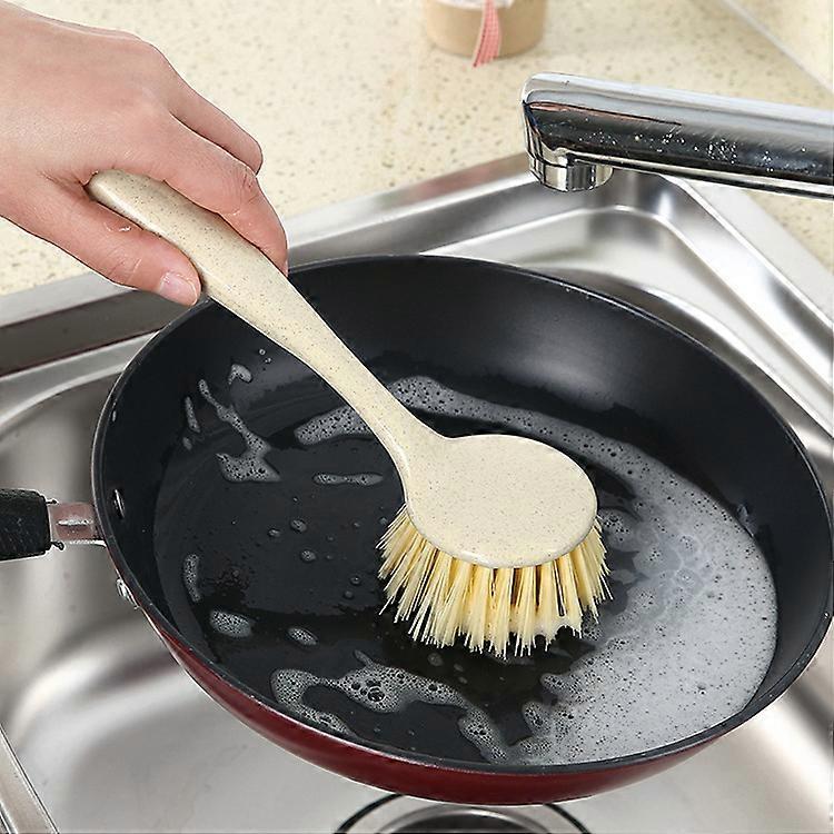 Kitchen Dish Brush Bamboo Handle Dish Scrubber Built-in Scraper, Scrub Brus