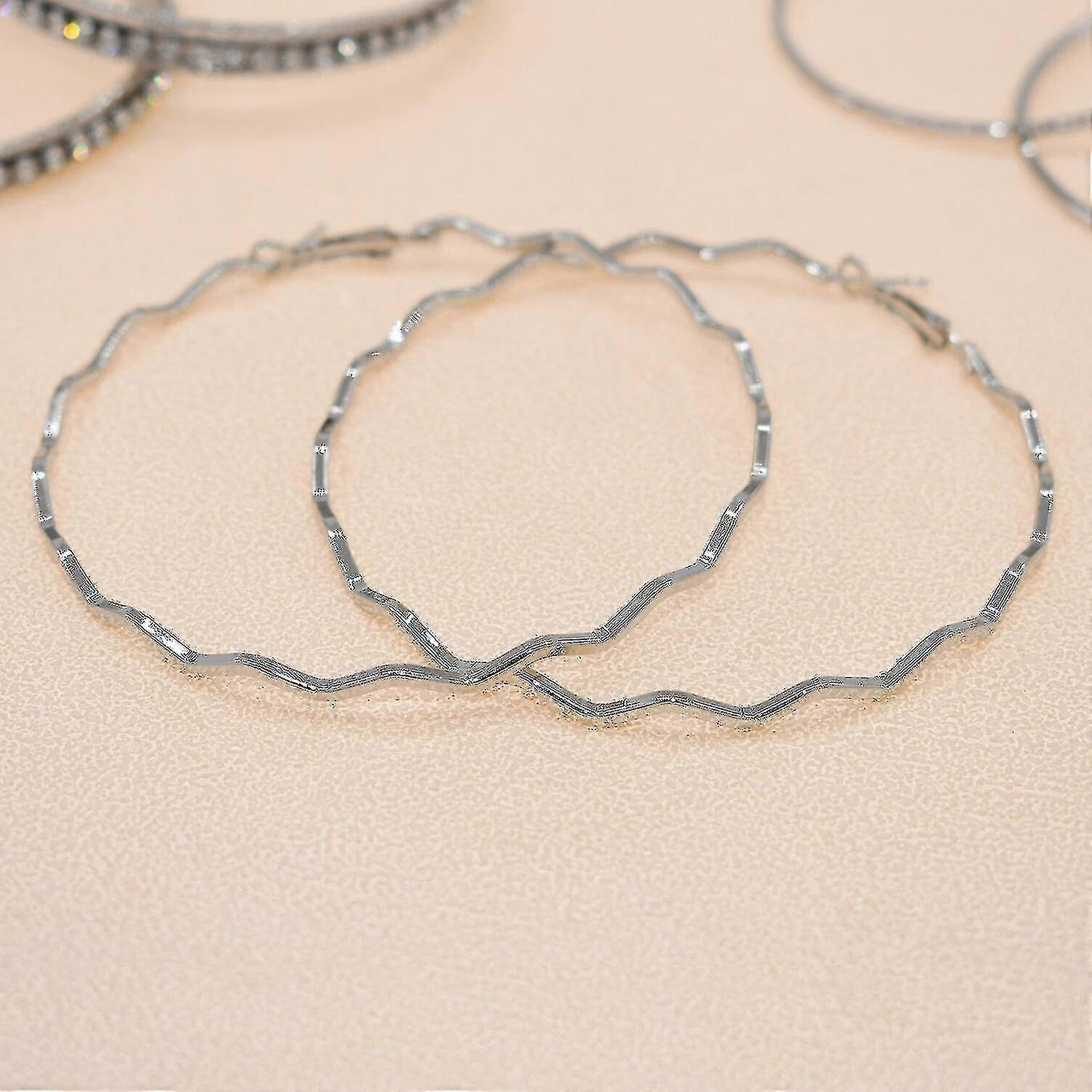 3pcs/set Wavy Pattern With Rhinestone Crystal Circle Large Metal Hoop Earrings