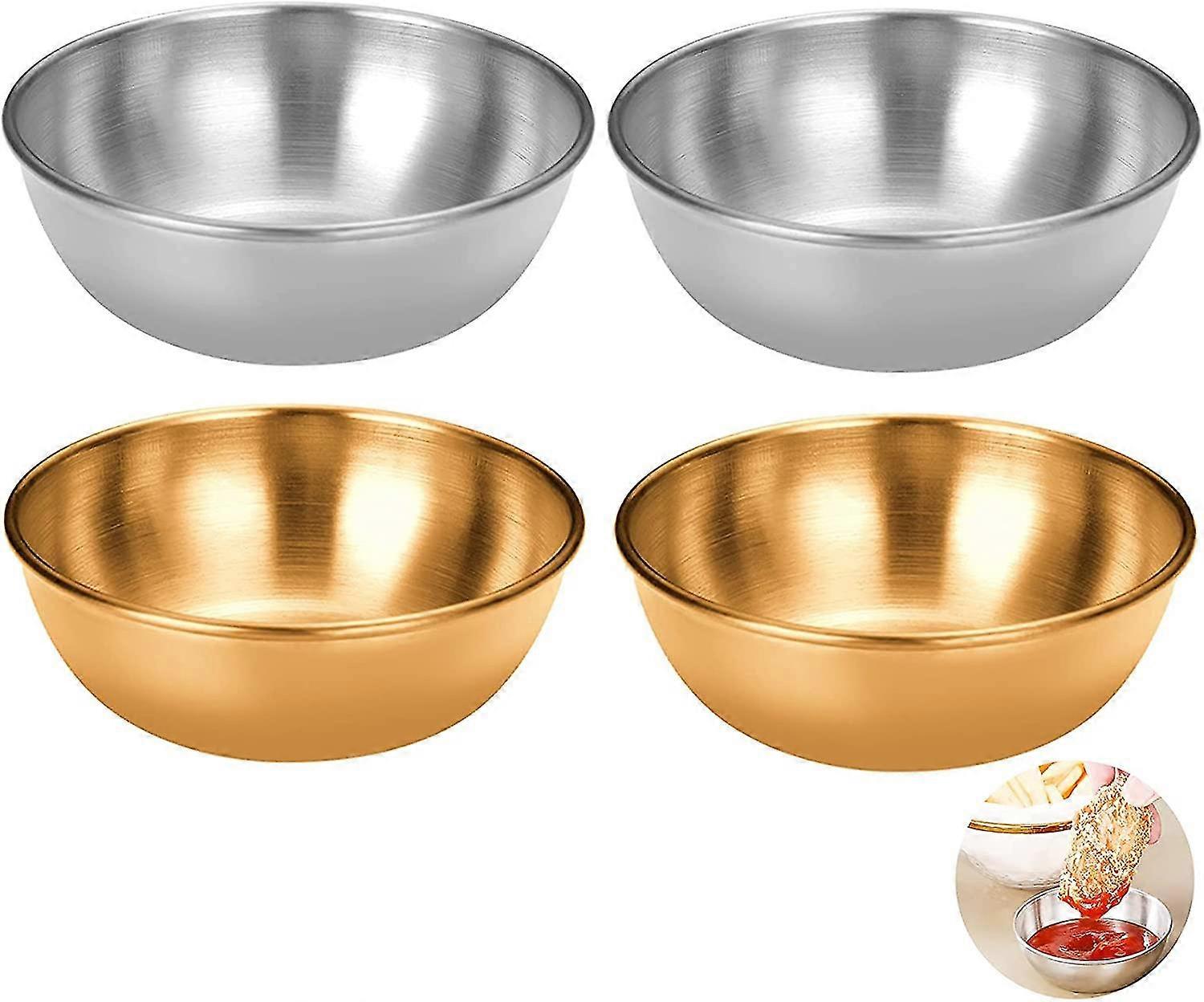 4 stk. rustfrit stål runde miniskåle Husholdnings krydderier skål (guld) (4-D-W)
