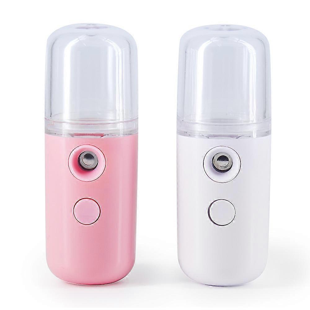Bærbar sprøjtemåler Mini Face Mist Handy Steamer USB Mist Hand Eyelash Extensions Forstøvningsmaskine til ansigtshydrering (2stk, lyserød + hvid)
