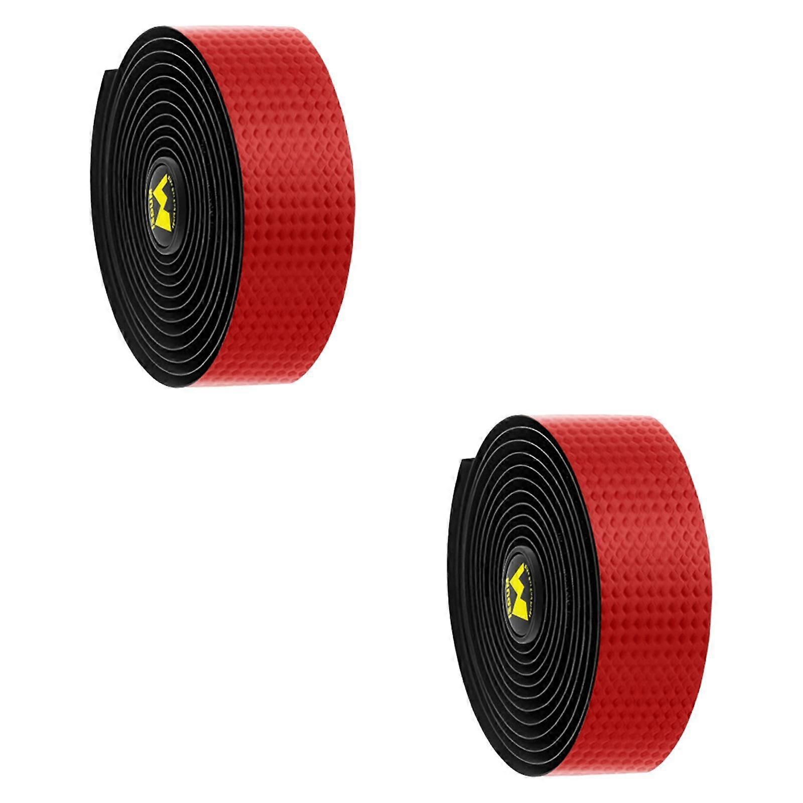 2x Bike Handlebar Tapes with End Plug for Mountain Road Bikes Racket Handles Black Red