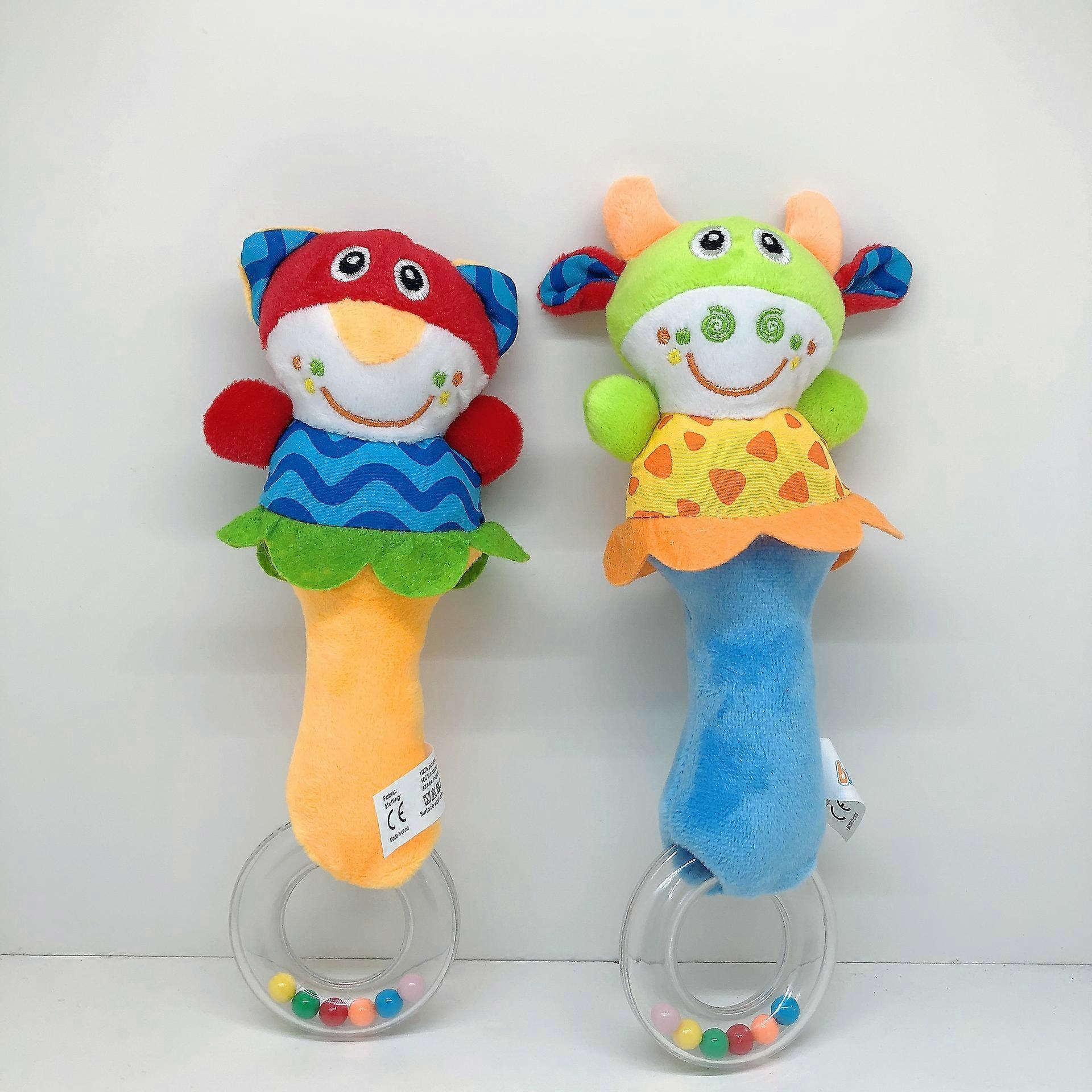 Baby Rattle Colorful Soft Plush Toy with Sound Rattle for Baby 3, 6, 9, 12 Months (2 PiecesCat and Cow), Baby Activity Toy Doudou Bebe Toy 1 Year Old