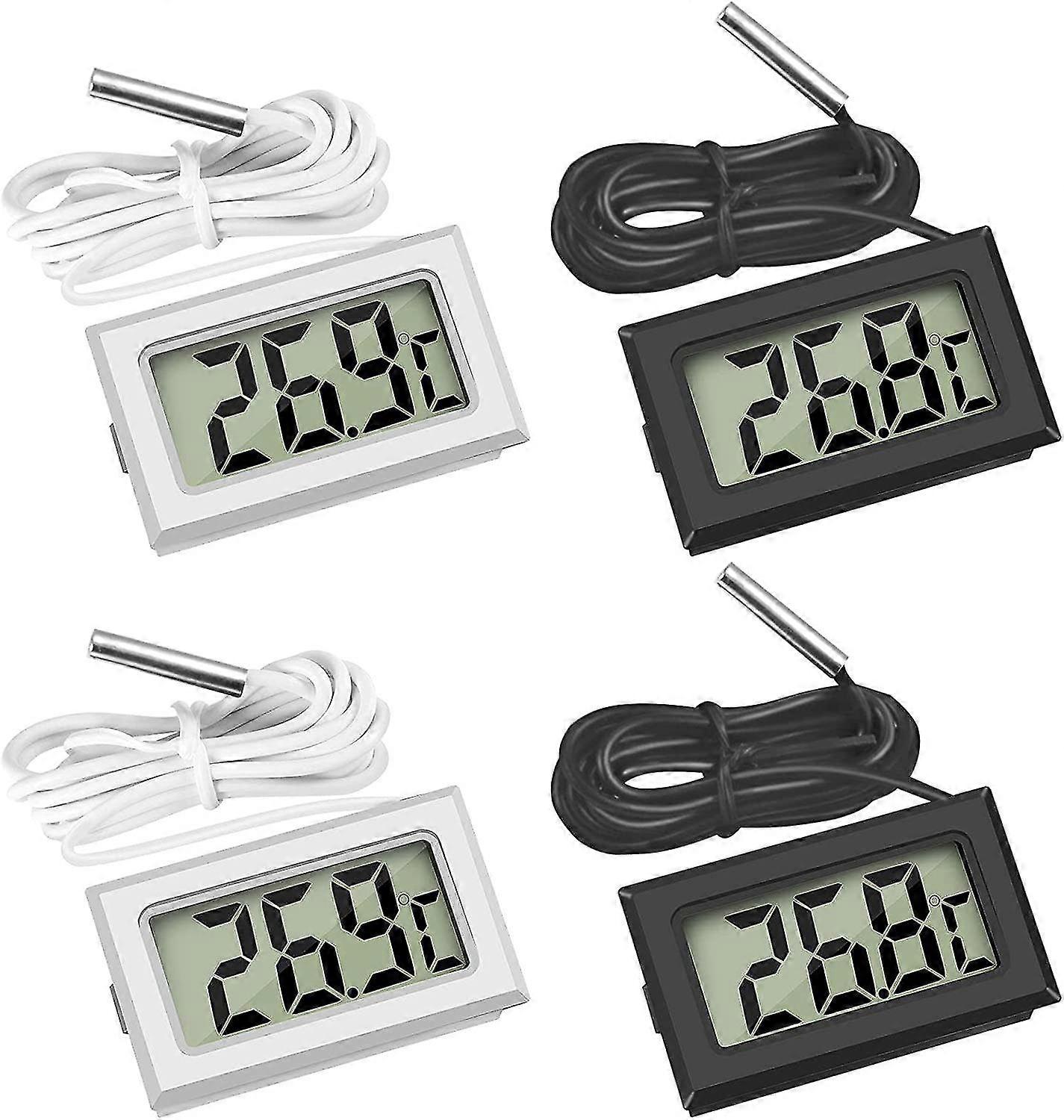 Mini Digital Lcd Thermometer Temperature With Temperature Probe Sensor Tester(2x Black 2x White)