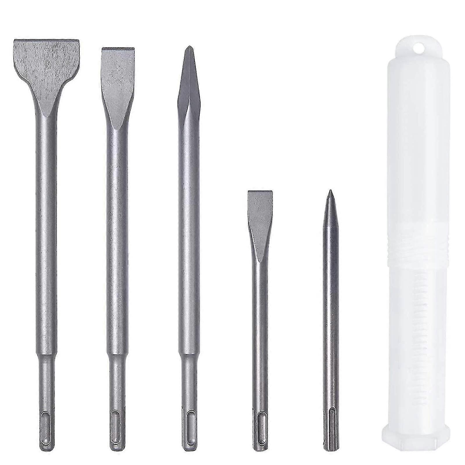 5 Piece Chisel Set With 2 Pointed Chisel And 3 Flat Chisel, Tile Chisel Wide Chisel Drilling Tool For Concrete Tile Building Block