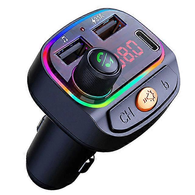 Car Bluetooth 5.0 Transmitter Wireless Mp3 Player Handsfree Audio Receiver Ambient Light FM Transmitter Type-C 3.1A Quick Charge