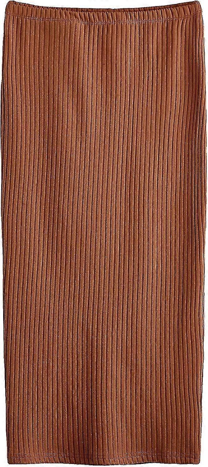 Women's Basic Plain Stretchy Ribbed Knit Split Full Length Skirt S-2xl