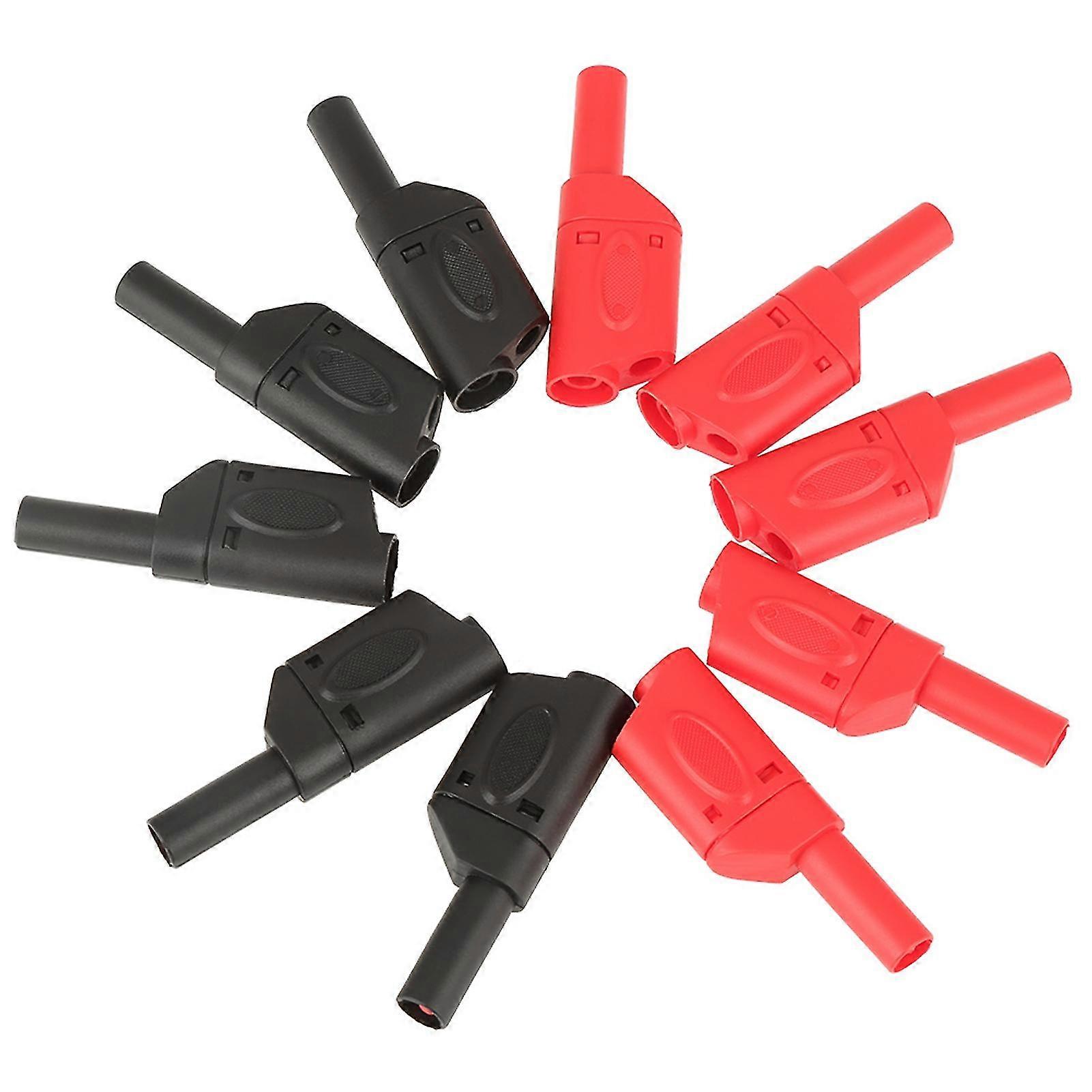 10Pcs Fully Insulated Red Black 4mm Stackable Banana Plug Connectors