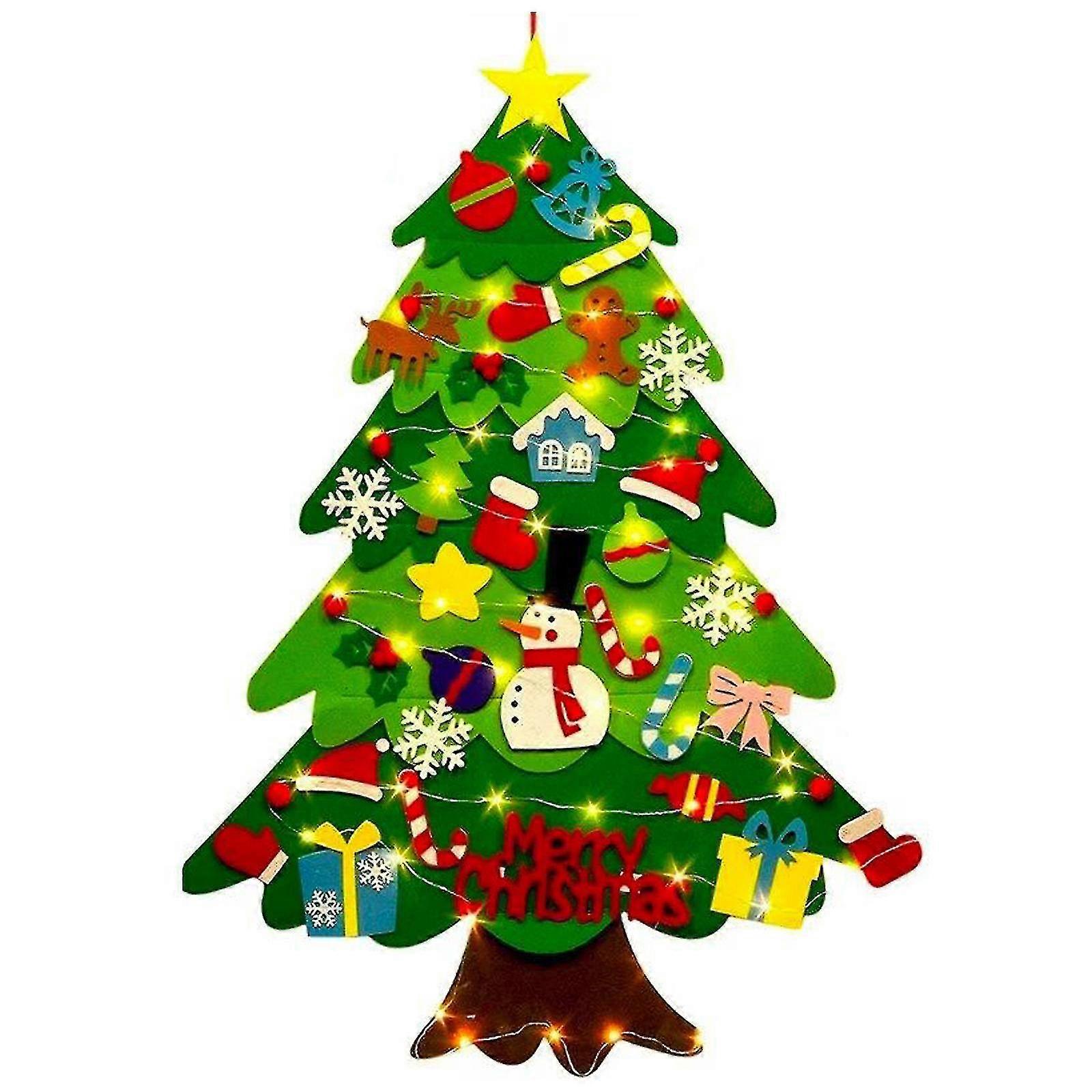 Árvore de Natal de feltro Diy para presente das crianças, com 32 enfeites destacáveis do PCes para o Natal Ano Novo Decor-yujia