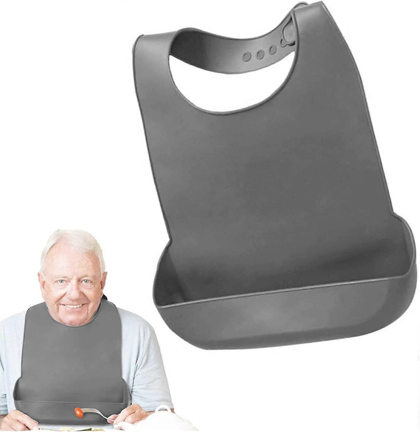 סינרים למבוגרים, סינרי סיליקון רחיצים למבוגרים, סינר נגד מלוכלך רב פעמי עם כיסים קשישים קשישים 33*57.5 ס"מ אפור