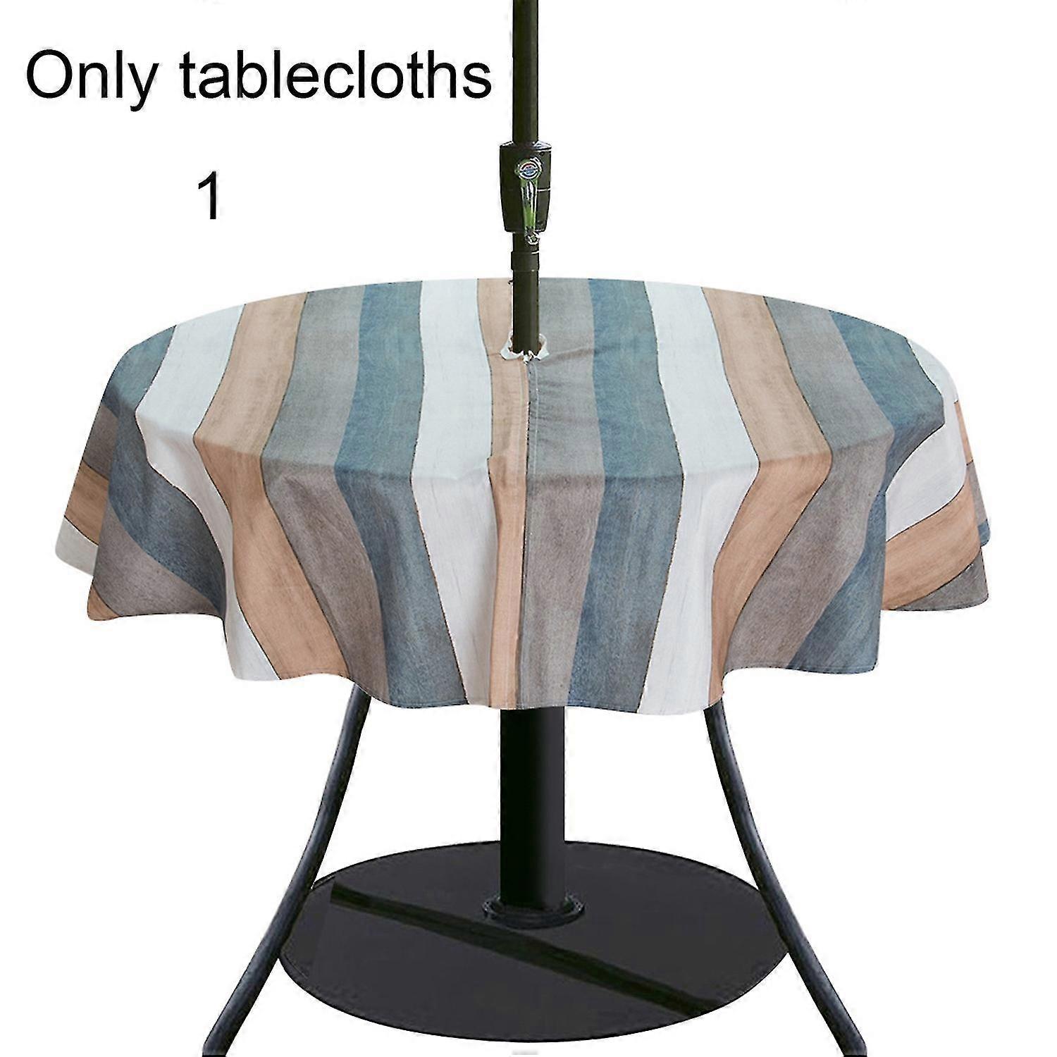 Waterproof Wear-resistant Table Cloth with Umbrella Hole Round Stripe Flower Pattern Polyester Table