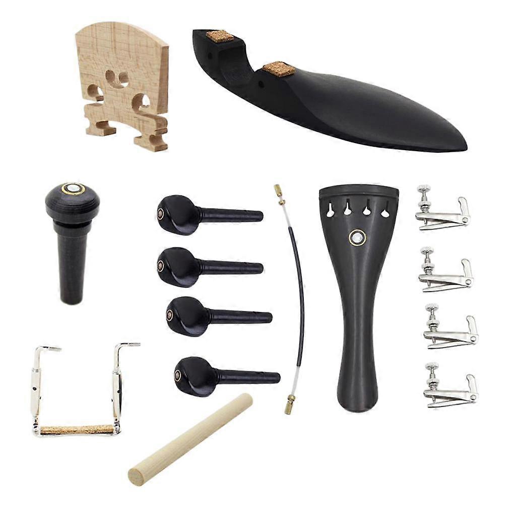 1 Set/15pcs DIY Ebony 4/4 Scale Violin Replacement Accessory, Chinrest Fine Tuner Soundpost Bridge Endpin Tailpiece Tuning Peg