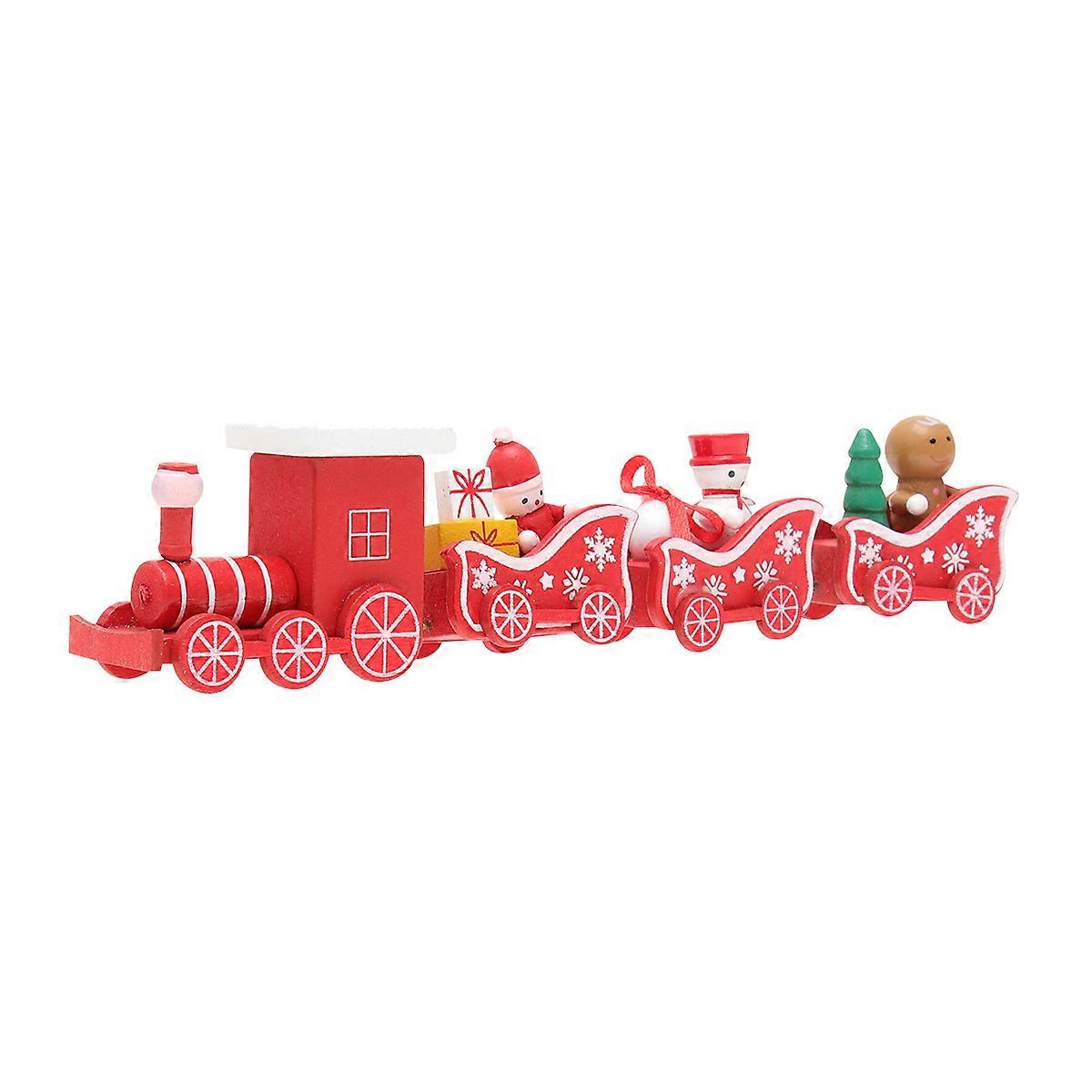 Christmas Wooden Train Gift Creative Wood Desktop Adornment Table Decoration Funny Children Toy for Home Party (Red)