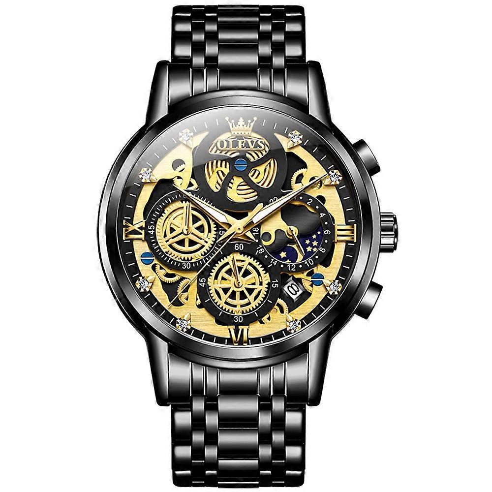 OLEVS 9947 Men Hollow Quartz Watch Gold