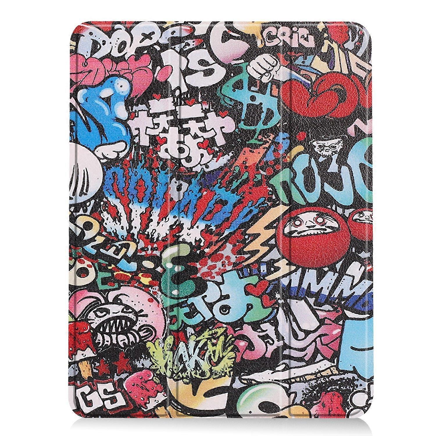 Tablet Case For iPad Air 11 2024 Custer Painted 3-Fold Holder Smart Leather Tablet Case(Graffiti)