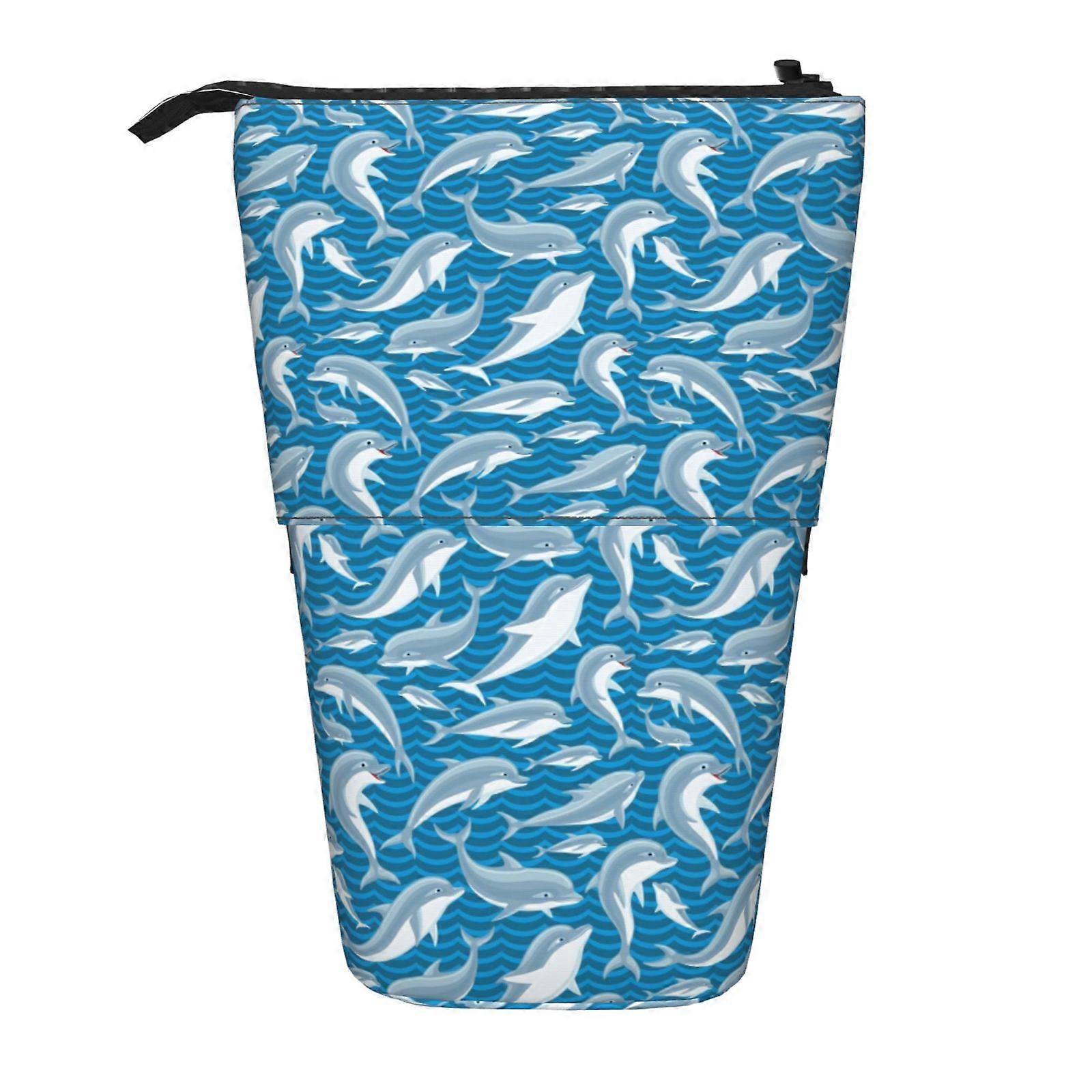 لطيف من دولفين نمط مقلمة الوقوف حقيبة قلم رصاص تلسكوبي مقلمة مع سحاب أكياس ماكياج محمولة