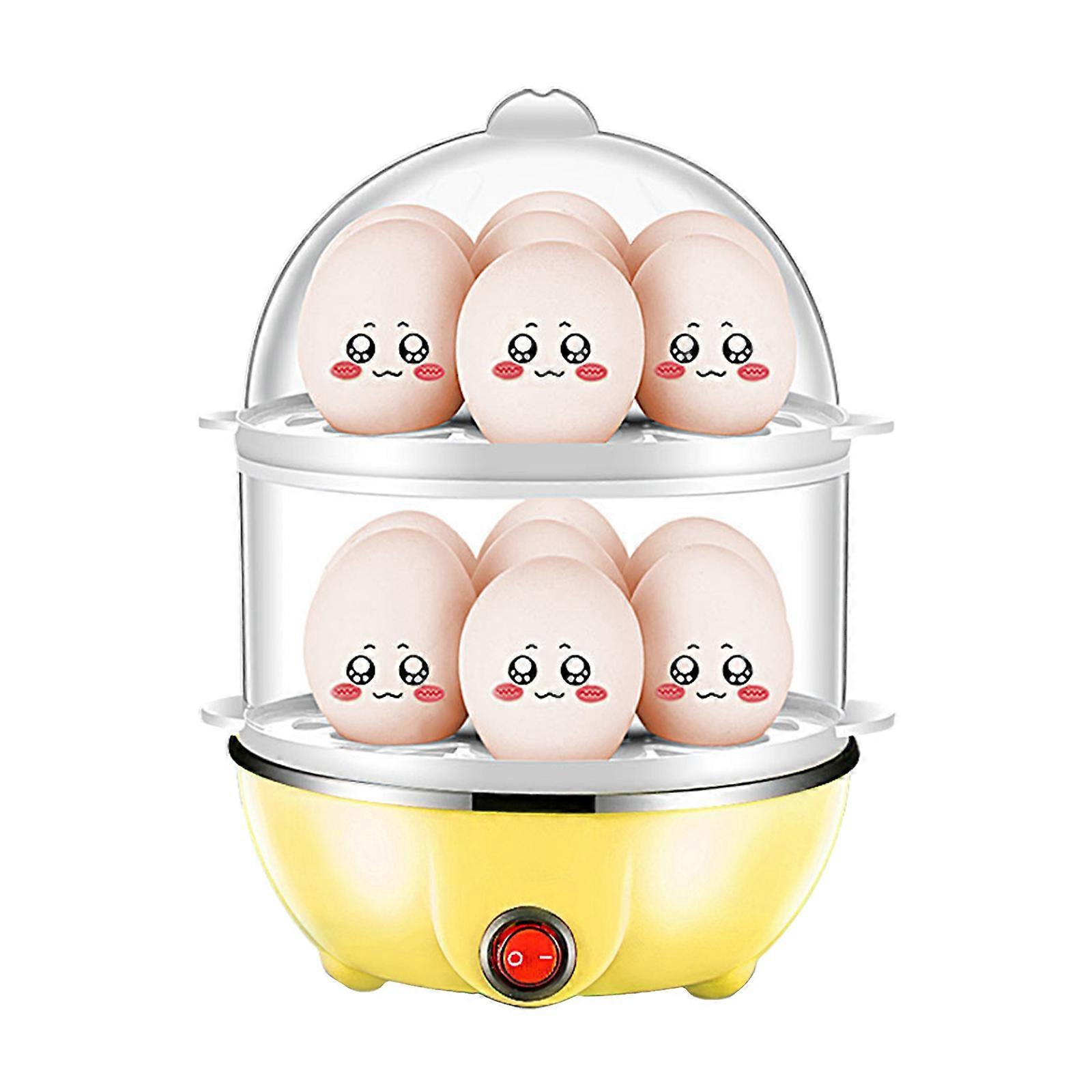 Double Layer Egg Cooker 14 Egg Capacity Hard Boiled Egg Cooker Anti-dry Electric Egg Boiler with 40mL Measuring Cup Steam Vegetables